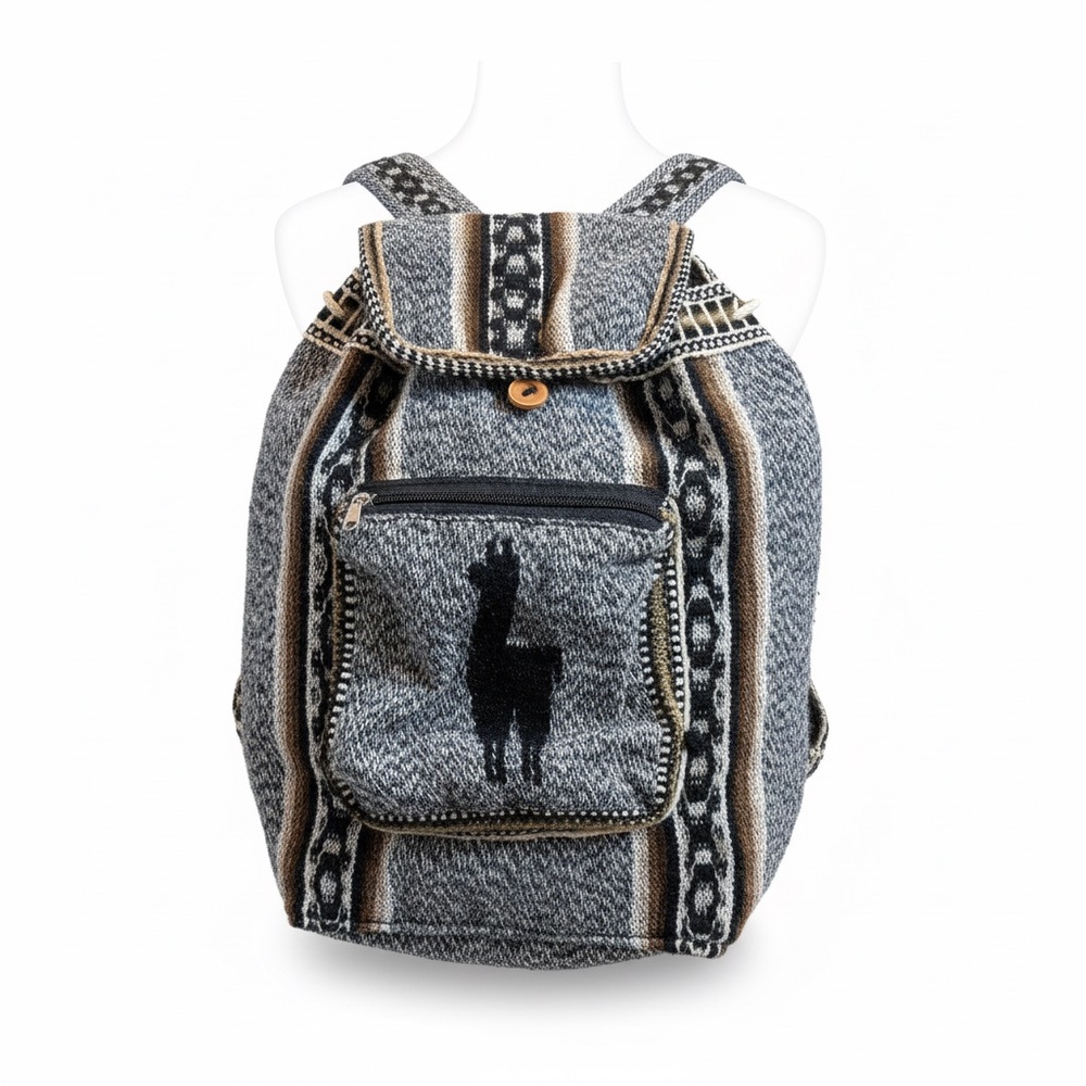 Peruvian Llama/Aplaca Wool Soft Backpack Blue & Brown Boho Hippie Cabincore